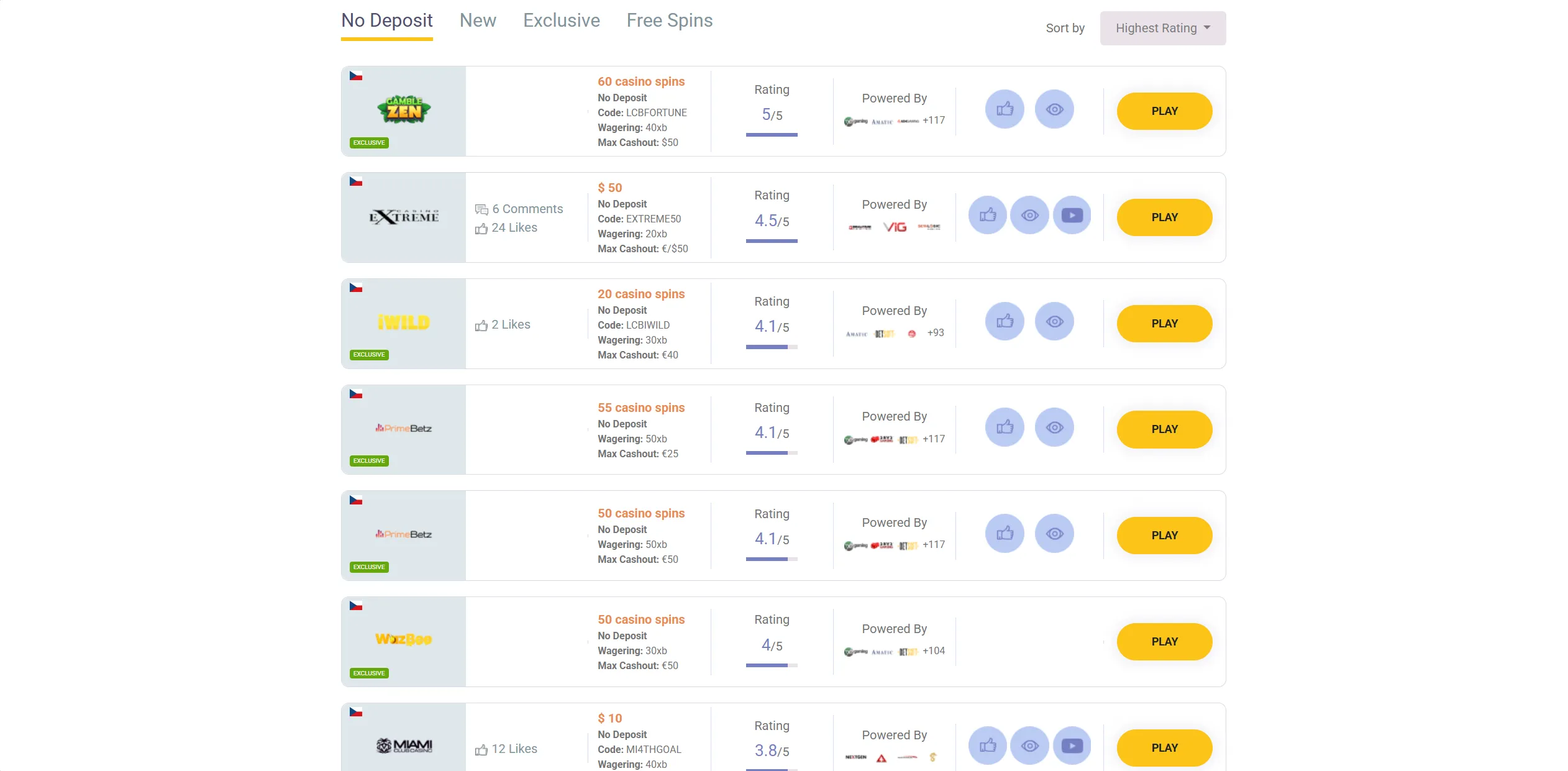 Screenshot of Nodepositcasino.org - No Deposit Casino Bonuses for Players in Czechia
